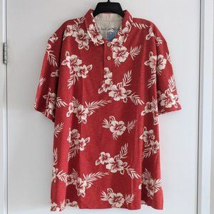 Hawaiian cotton & linen hibiscus polo shirt